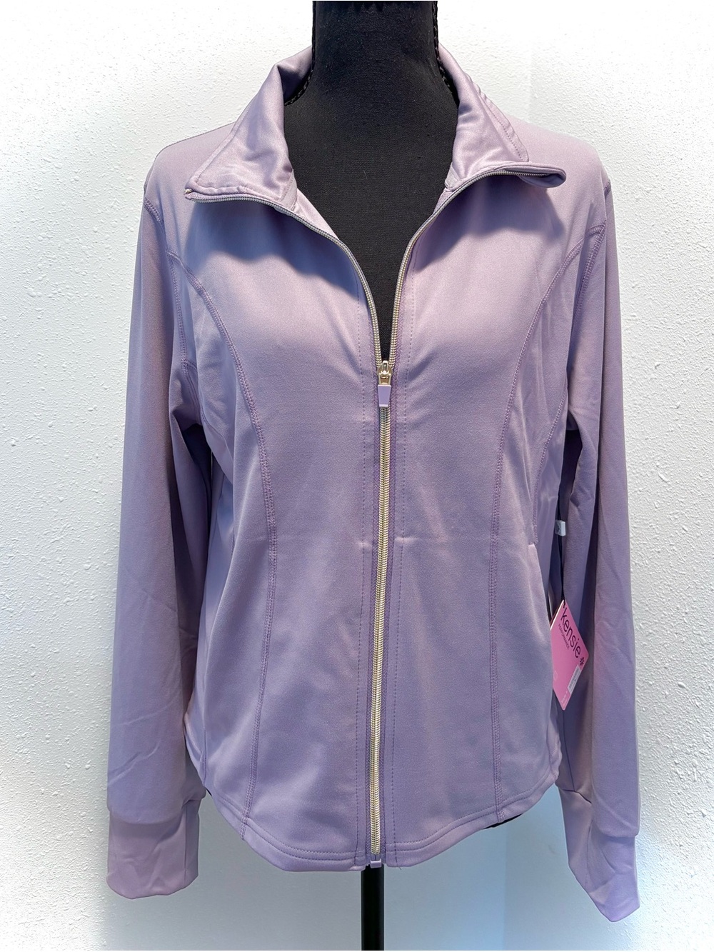 Kensie Lavender Zip-Front Performance Jacket with Gold Hardware